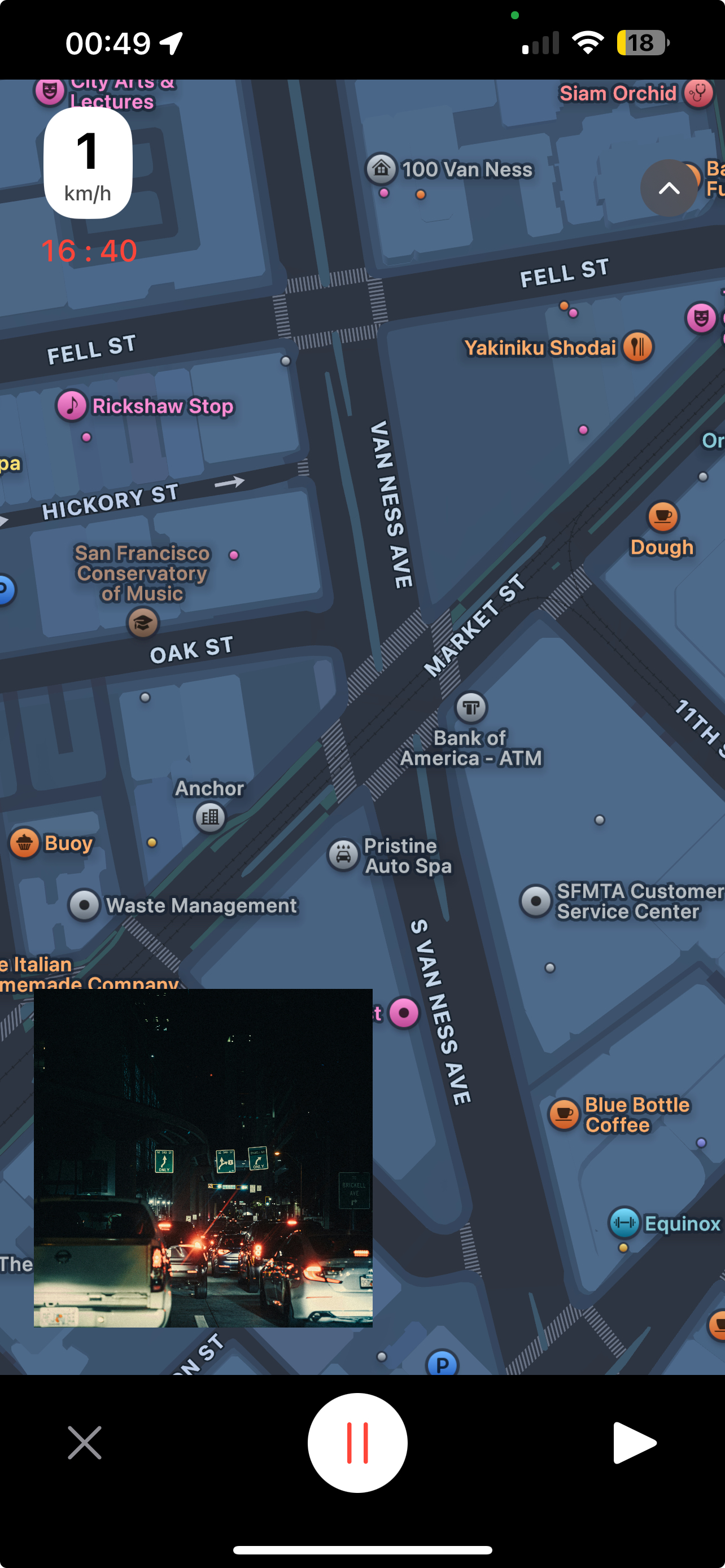 Map-focused layout with picture-in-picture camera